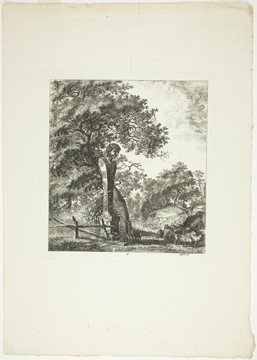 Sheep by a Statue of Pan, plate five from Paysages Dédiés à M. Warelet