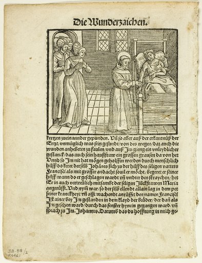 Saint Francis Heals the Grievous Wounds of One John at Lerida, plate two from Woodcuts from Books of the XVI Century