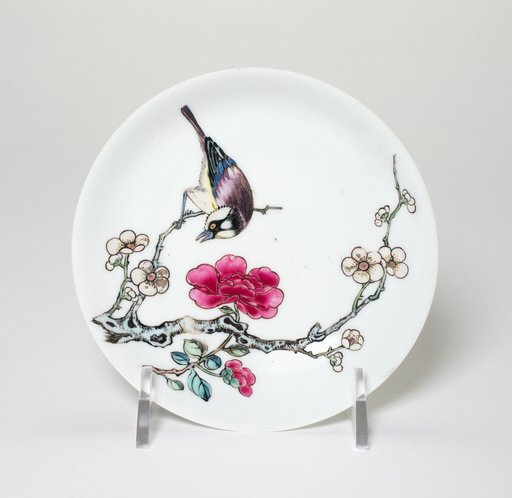 Saucer with Camellia Flower and Bird on Plum Tree