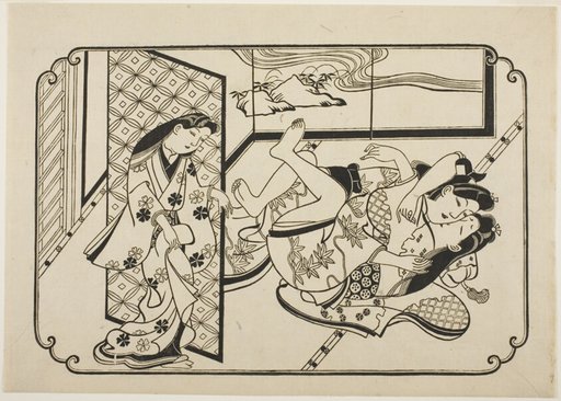 A Courtesan with Her Client, the first sheet of an untitled erotic picture album