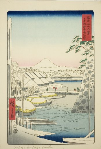 The Riverbank at Sukiya in the Eastern Capital (Toto Sukiyagashi), from the series "Thirty-six Views of Mount Fuji (Fuji sanjurokkei)"