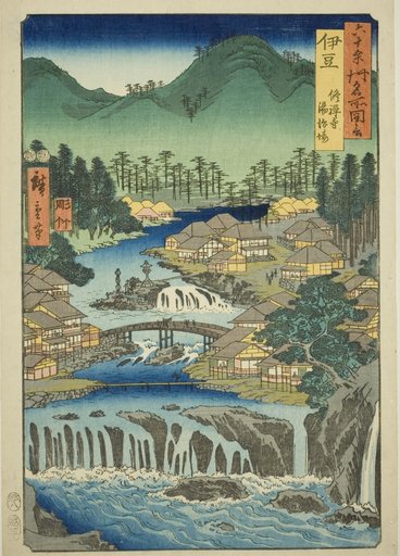 Izu Province: Hot Springs of the Shuzen Temple (Izu, Shuzenji tojiba), from the series "Famous Places in the Sixty-odd Provinces (Rokujuyoshu meisho zue)"