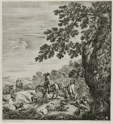Two Riders Passing a Flock, plate five from The Six Large Views of Rome and the Campagna