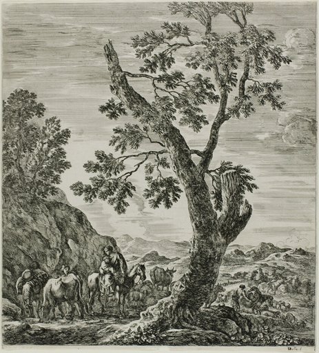 Mounted Peasant with a Child in Her Arms, plate six from The Six Large Views of Rome and the Campagna