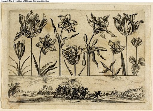 Flowers and Battle Scene, from Livre Nouveau de Fleurs...