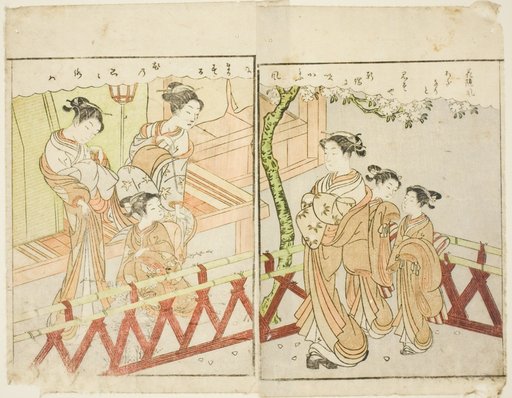 Double-page Illustration from Vol. 2 of "Picture Book of Spring Brocades (Ehon haru no nishiki)"