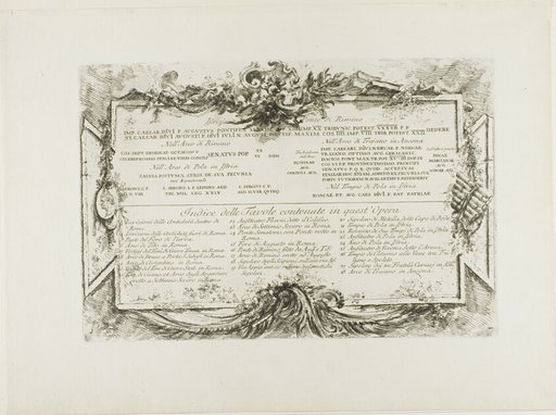 Transription of Ancient Latin Inscriptions and Index, from Some Views of Triumphal Arches and other monuments