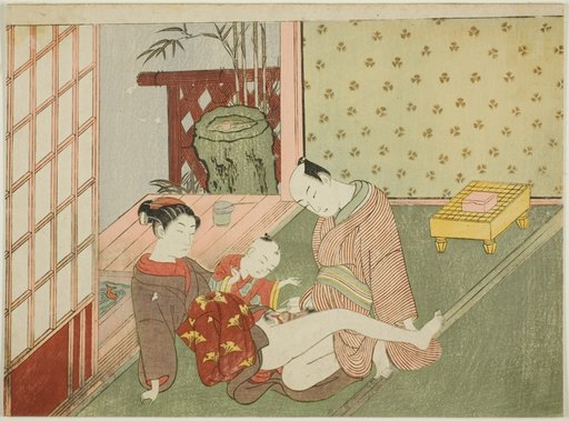Lovers with Young Attendant Looking on, from an untitled series of erotic prints