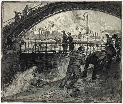 Woodblock for Lock of the Canal Saint-Martin