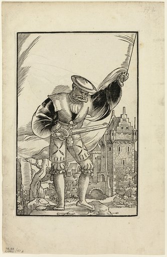 German Soldier Standing with Flag (recto) and German Soldier Marching with Flag (verso) from Wappen des heiligen römischen Reichs Teutscher Nation, plate 47 from Woodcuts from Books of the XVI Century