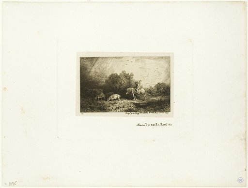 Landscape with Man on Horseback, Pigs and Cow
