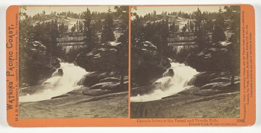 Cascade Between the Vernal and the Nevada Falls, Yosemite Valley, Mariposa County, Cal., No. 1083 from the series "Watkins' Pacific Coast"