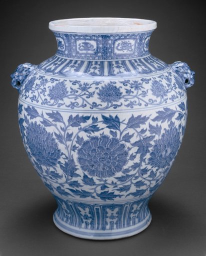 Jar with Lotus and Peony Scrolls and Lion-Mask Handles