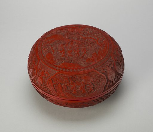 Cinnabar Lacquer 'Scholar in Landscape' Box and Cover
