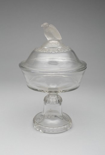 "Old Abe/Frosted Eagle" pattern covered compote on pedestal