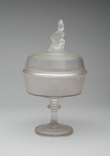 "Westward Ho!/Pioneer" pattern covered compote on pedestal