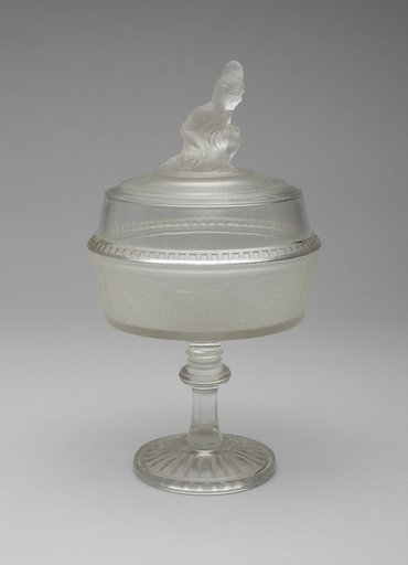 "Westward Ho!/Pioneer" pattern covered compote on pedestal