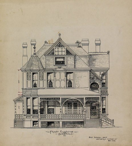 Presentation Design Drawings, Residence for Dr. Stratford, Chicago, Illinois, Front Elevation