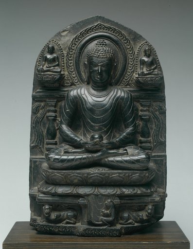 Stele with Episode from the Life of the Buddha (Monkey Offers Honey to the Buddha)