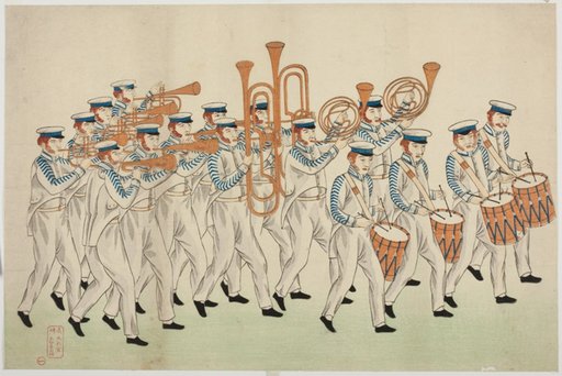 Procession of Russian Marching Band, from the Album of seven prints of Russian Army and Warship (Roshia seigi shashin kan)