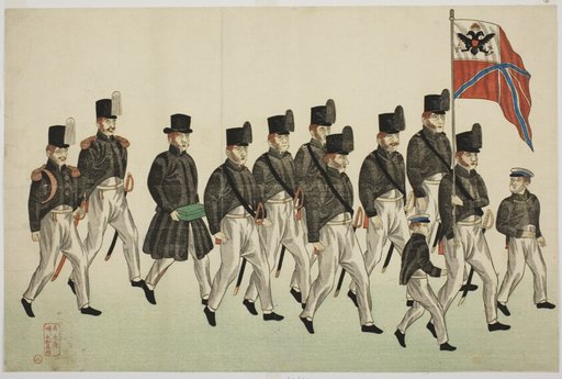 Procession of Russian Officers, from the Album of seven prints of Russian Army and Warship (Roshia seigi shashin kan)