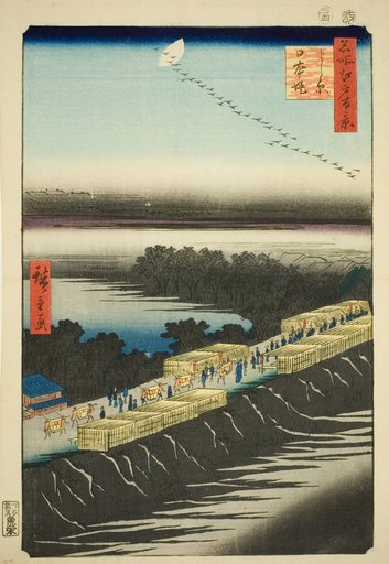 Nihon Embankment, Yoshiwara (Yoshiwara Nihonzutsumi), from the series "One Hundred Famous Views of Edo (Meisho Edo hyakkei)"