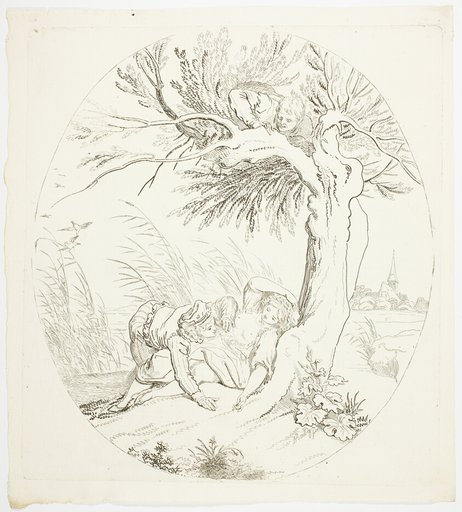 Unobserved Man Spying on Reclining Lovers