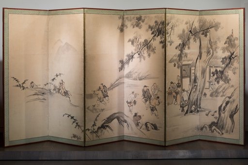 Monkey Trainers and Scenes of Chinese Life (耕作図屏風)