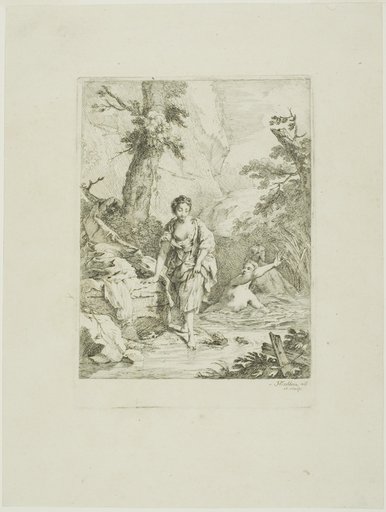 Three Female Bathers, Two in the Water, the Third Getting in by Herself