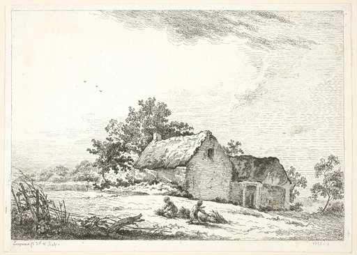 Farm Scene with Boys Bundling Wood