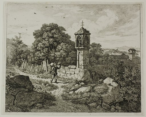 Farmer Greeting a Roadside Shrine of the Madonna, plate one from Die zwei grossen Landschaften mit den Betsäulen