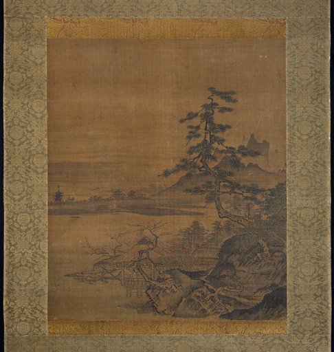 Spring View from a Thatched Pavilion on the Lakeshore