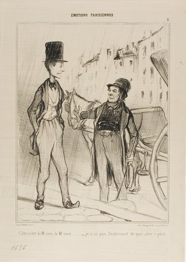 “- Taxi Monsieur? Taxi? - I don't even have enough to walk,” plate 8 from Émotions De Parisiens