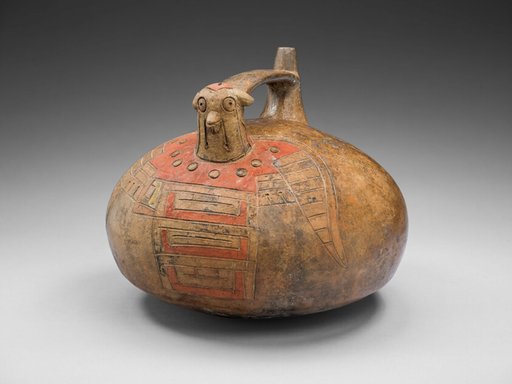 Strap-Handled Vessel in the Form of a Bird with Abstract Pattern on Body