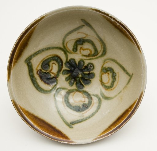 Dish with Blossom and Sketchy Palm Leaves