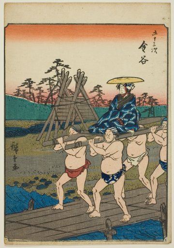 Kanaya, from the series "Fifty-three Stations [of the Tokaido] (Gojusan tsugi)," also known as the Figure Tokaido (Jinbutsu Tokaido)