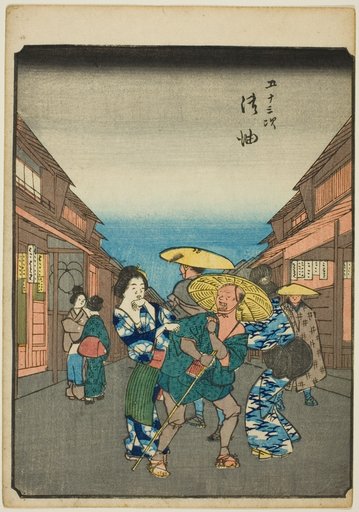Goyu, from the series "Fifty-three Stations [of the Tokaido] (Gojusan tsugi)," also known as the Figure Tokaido (Jinbutsu Tokaido)