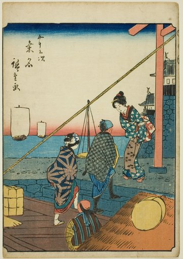 Kuwana, from the series "Fifty-three Stations [of the Tokaido] (Gojusan tsugi)," also known as the Figure Tokaido (Jinbutsu Tokaido)