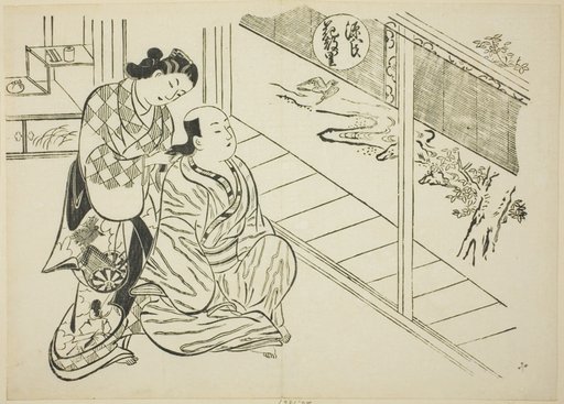 The Hanachirusato Chapter from "The Tale of Genji" (Genji Hanachirusato), from a series of Genji parodies
