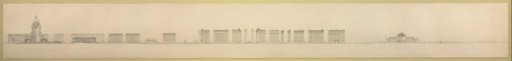 Plate 126 from The Plan of Chicago, 1909: Chicago. Section Looking North, Taken through Proposed Grand Axis of the City, Showing the Civic Center and Grant Park.