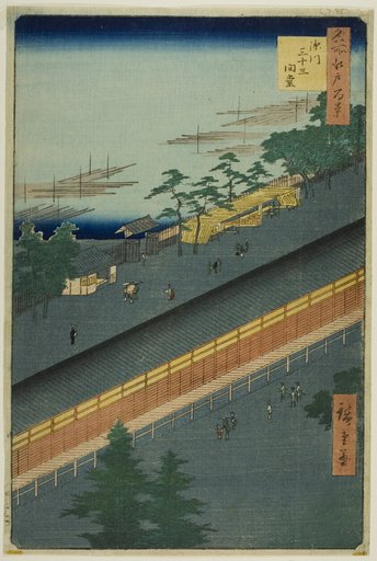The Hall of Thirty-Three Bays at Fukagawa (Fukagawa Sanjusangendo), from the series "One Hundred Famous Views of Edo (Meisho Edo hyakkei)"