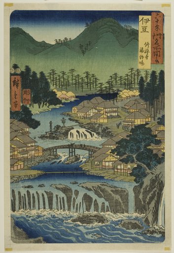 Izu Province: Hot Springs of the Shuzen Temple (Izu, Shuzenji tojiba), from the series "Famous Places in the Sixty-odd Provinces (Rokujuyoshu meisho zue)"