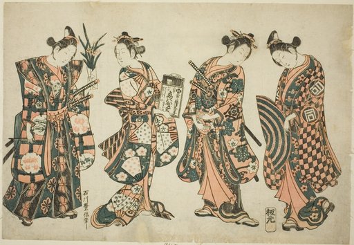 The Actors Sanogawa Ichimatsu (right), Nakamura Kiyosaburo (center right), Sanogawa Senzo (center left), and Nakamura Kumetaro (left)
