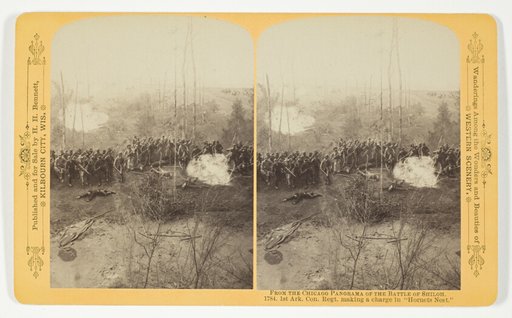 1st Ark. Con. Regt. making a charge in "Hornets Nest", from the series "The Chicago Panorama of the Battle of Shiloh"