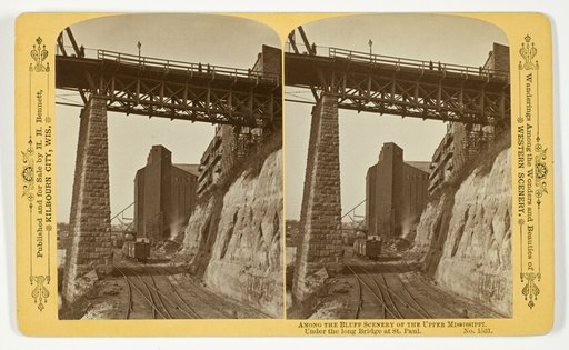 Under the long Bridge at St. Paul, No. 1531 from the series "Among the Bluff Scenery of the Upper Mississippi"