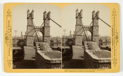 Suspension Bridge at Minneapolis, No. 1519 from the series "Among the Bluff Scenery of the Upper Mississippi"