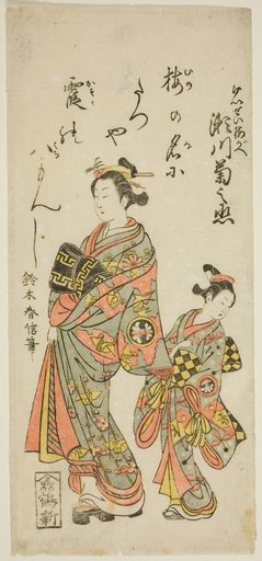 The Actor Segawa Kikunojo II as the courtesan Umegae in the play "Hiragana Seisuiki," performed at the Ichimura Theater in the first month, 1764