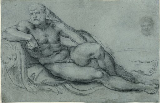 Study of Hercules Resting, with Separate Studies of His Head and Foot (recto); Rectangular grid design (verso)
