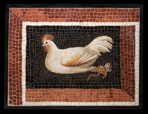 Mosaic Floor Panel Depicting a Bound Rooster