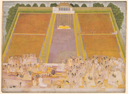 Holi Festival in a Walled Garden with Celebrants